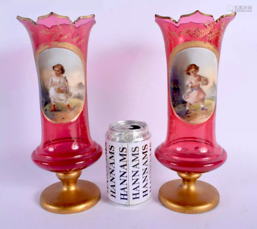 A PAIR OF 19TH CENTURY BOHEMIAN RUBY GLASS VASES