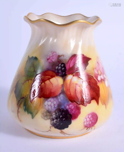 A ROYAL WORCESTER PIE CRUST RIM VASE painted with