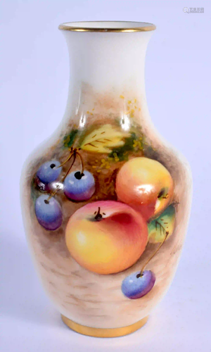 A ROYAL WORCESTER VASE painted with fruit by Roberts,