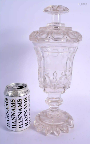 AN EARLY 19TH CENTURY BOHEMIAN CRYSTAL GLASS JAR AND