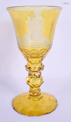 AN 18TH/19TH CENTURY BOHEMIAN GLASS GOBLET engraved