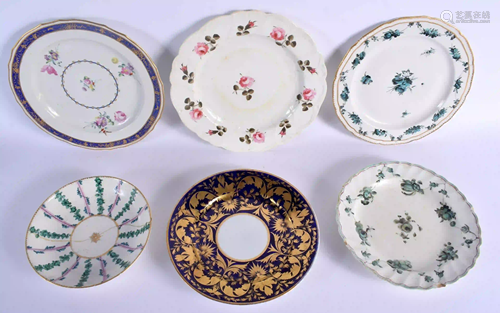 Chelsea Derby six plates or dishes. 24.5cm wide.