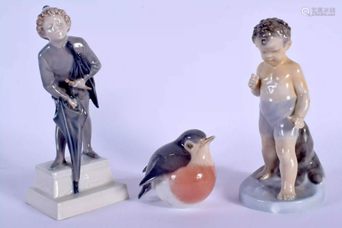 THREE ROYAL COPENHAGEN PORCELAIN FIGURES. Largest 19 cm