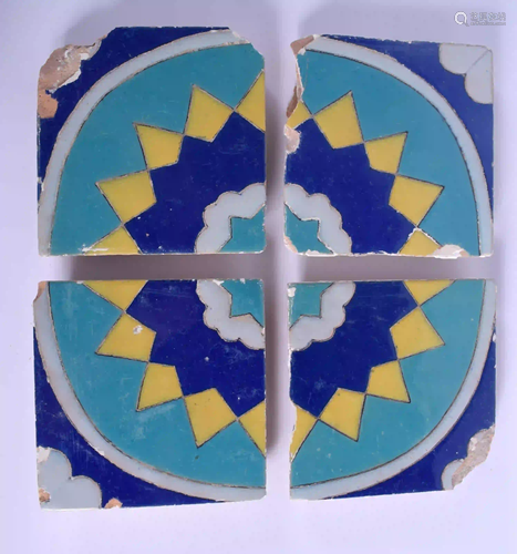 A SET OF FOUR MIDDLE EASTERN MULTAN BLUE AND YELLOW