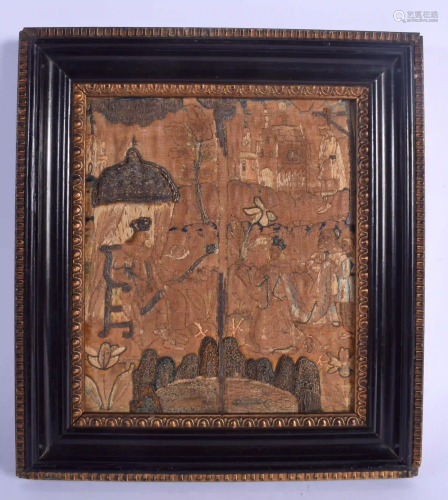 A VERY RARE 17TH CENTURY ENGLISH EMBROIDERED STUMP WORK