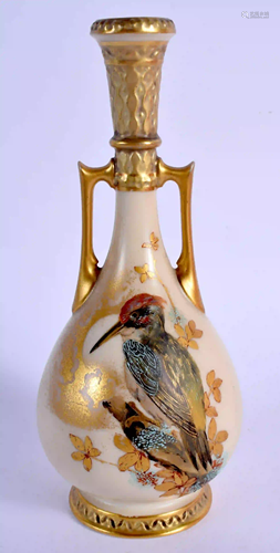 Royal Worcester two handled vase painted and gilded