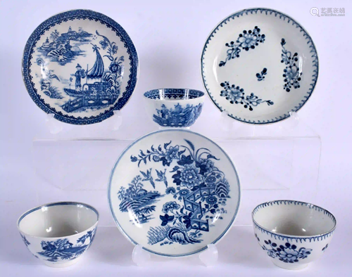 18TH C. THREE TEABOWLS AND SAUCERS, Liverpool with