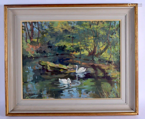 Continental School (20th Century) Oil on canvas, Swans