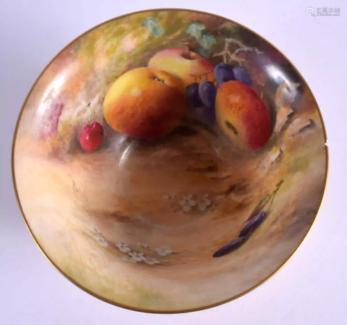 Royal Worcester bowl painted with fruit by Ricketts,