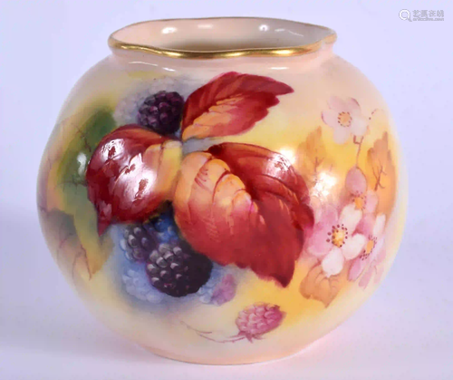 Royal Worcester spirally moulded globular vase painted