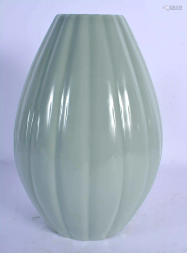 A CHINESE CELADON RIBBED VASE 20th Century, bearing