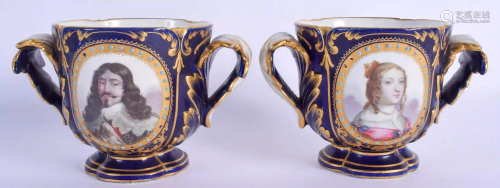 A 19TH CENTURY FRENCH SEVRES PORCELAIN TWIN HANDLED
