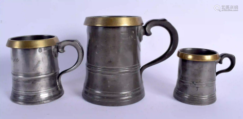 THREE LARGE 19TH CENTURY PEWTER IMPERIAL MEASURE SHIPS
