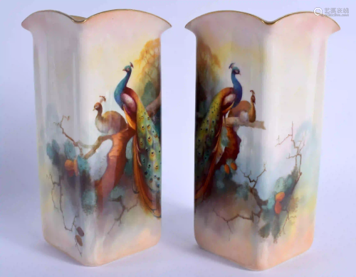 Royal Worcester tall pair of vase of square section
