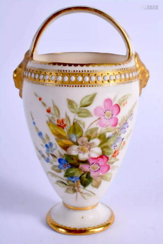 Royal Worcester over handled vase painted with heather