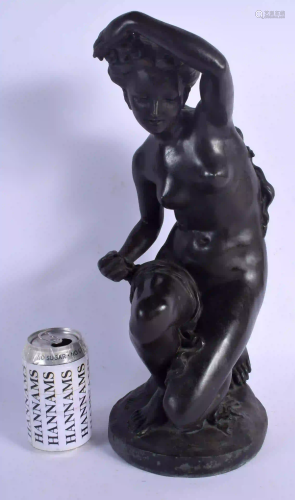 French School (C1900) Bronze, Kneeling nymph. 41 cm