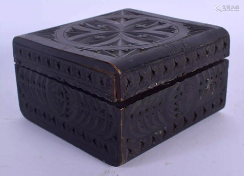 AN ANTIQUE BOX containing antiquities. (4)