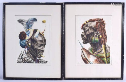 J P Ludu (20th Century) African, Watercolour, Pair of