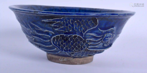 A CHINESE BLUE GLAZED PHOENIX BOWL 20th Century. 14.5