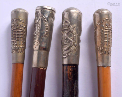 FOUR MILITARY SWAGGER STICKS. (4)