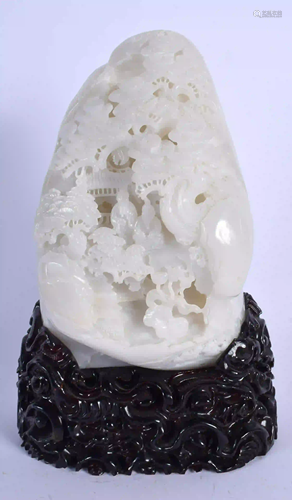 A LARGE 1960S CHINESE CARVED WHITE JADE MOUNTAIN