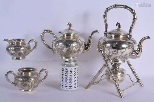 A 19TH CENTURY CHINESE EXPORT SILVER FOUR PIECE TEASET