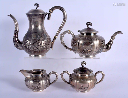 A 19TH CENTURY CHINESE EXPORT SILVER FOUR PIECE TEASET