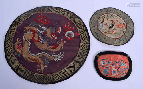 THREE EARLY 20TH CENTURY CHINESE SILK PANELS. Largest