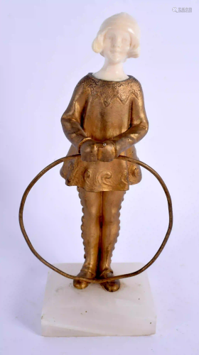 A FRENCH ART DECO GILT BRONZE AND BONE FIGURE OF THE
