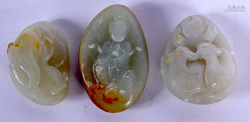 THREE CHINESE CARVED JADE BOULDERS 20th Century. (3)