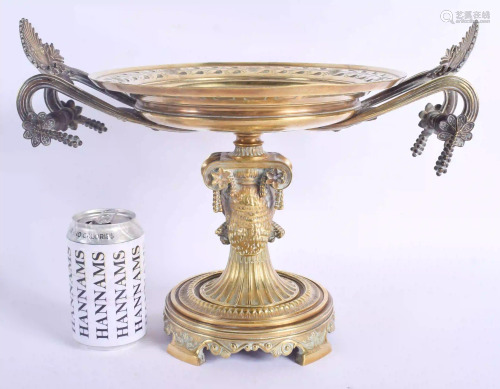 A 19TH CENTURY FRENCH TWIN HANDLED BRONZE PEDESTAL