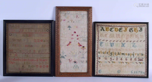 THREE 19TH CENTURY FRAMED EMBROIDERED SAMPLERS. Largest