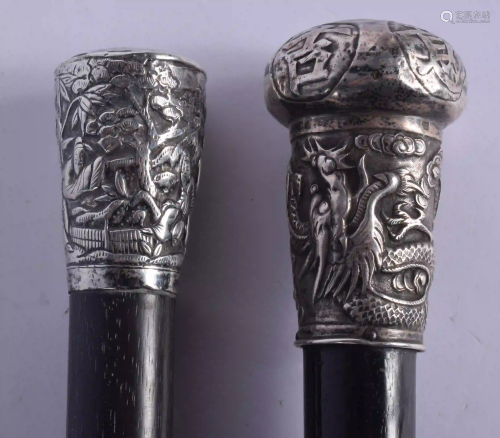 TWO 19TH CENTURY CHINESE EXPORT SILVER AND HARDWOOD