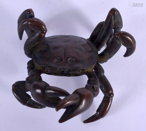 TWO JAPANESE BRONZE OKIMONO modelled as crabs. 3.5 cm