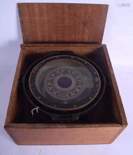 AN UNUSUAL HUGHES & SON ENGLISH CASED SHIPS COMPASS. 29