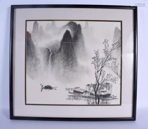 A CHINESE INK WORK BLACK AND WHITE LANDSCAPE PAINTING