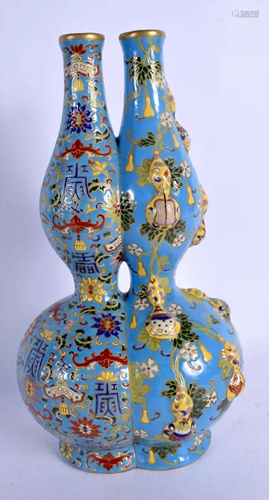 A RARE CHINESE IMITATION CLOISONNE CONJOINED VASE 20th