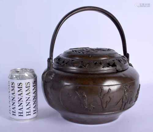 A LARGE 19TH CENTURY CHINESE BRONZE HAND WARMER …