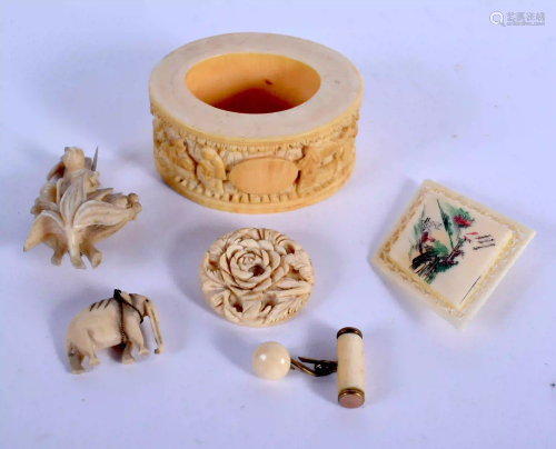 A 19TH CENTURY CHINESE CANTON BONE NAPKIN RING etc.