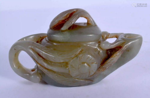 A CHINESE GREEN JADE TEAPOT AND COVER 20th Century,