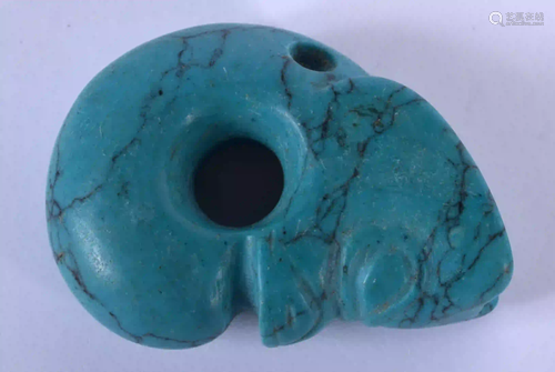 AN UNUSUAL CHINESE CARVED TURQUOISE PIG DRAGON …