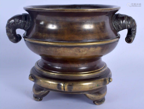 A RARE 19TH CENTURY CHINESE BRONZE CENSER ON STAND