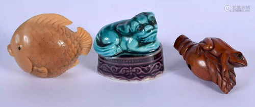 A JAPANESE BOXWOOD NETSUKE together with two others.