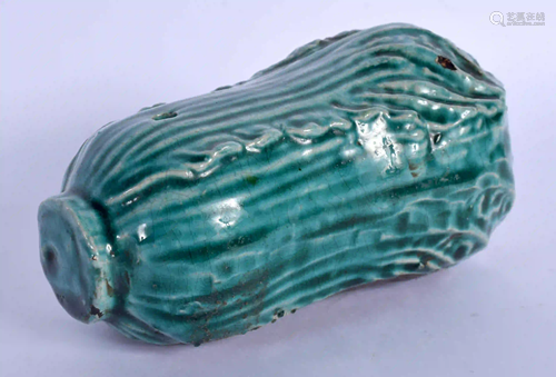 A 19TH CENTURY TURQUOISE GLAZED WATER DROPPER of gourd