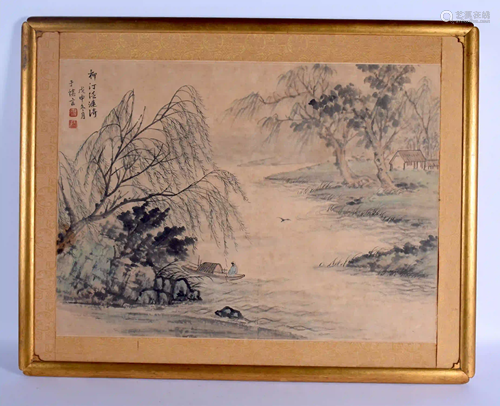 A 19TH CENTURY CHINESE INK WORK WATERCOLOUR LANDSC…