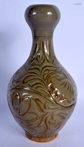 A 19TH CENTURY CHINESE CARVED CELADON VASE decorated