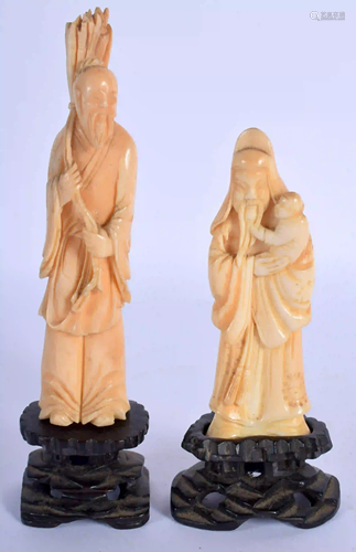 TWO 19TH CENTURY CHINESE CARVED BONE FIGURES OF