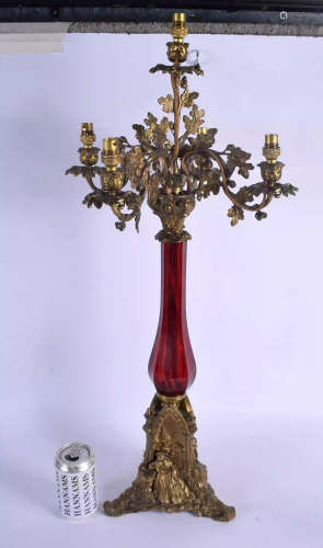 A VERY RARE 19TH CENTURY RUBY GLASS BRONZE MOUNTED
