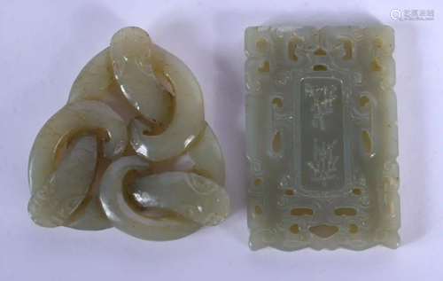 TWO EARLY 20TH CENTURY CHINESE CARVED JADE PLAQUES Late