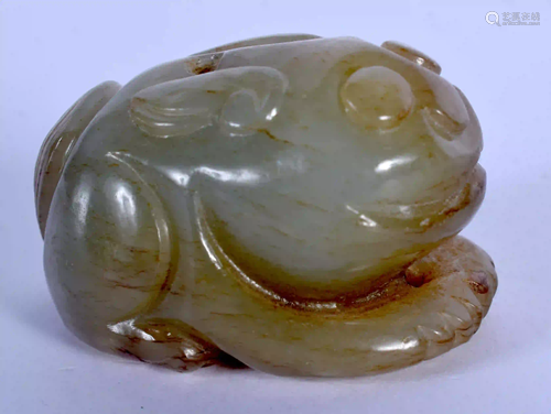 A CHINESE CARVED GREEN JADE FIGURE OF A BEAST 20th